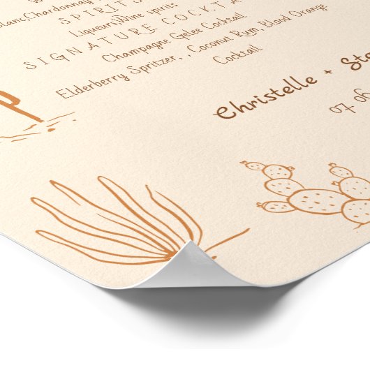 Boho Western Hochzeitsmenü Bar trinken Hochzeitspo Poster (Ecke)