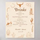 Boho Western Hochzeitsmenü Bar trinken Hochzeitspo Poster (Vorne)