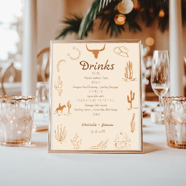 Boho Western Hochzeitsmenü Bar trinken Hochzeitspo Poster