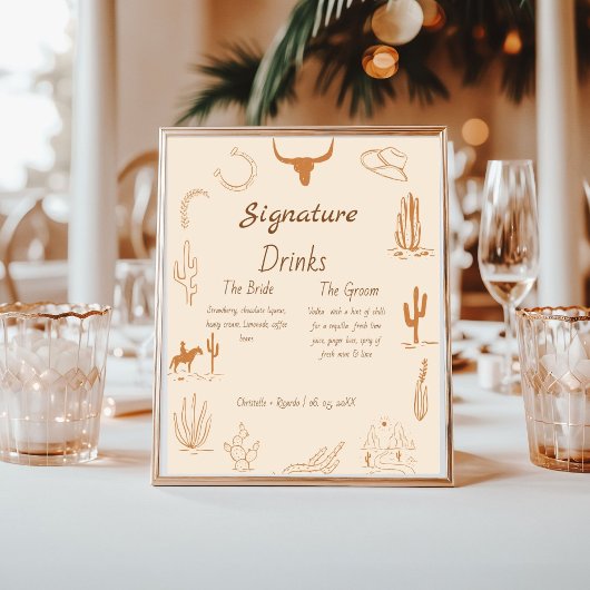 Boho Western Hochzeitsmenü Bar trinken Hochzeitspo Poster