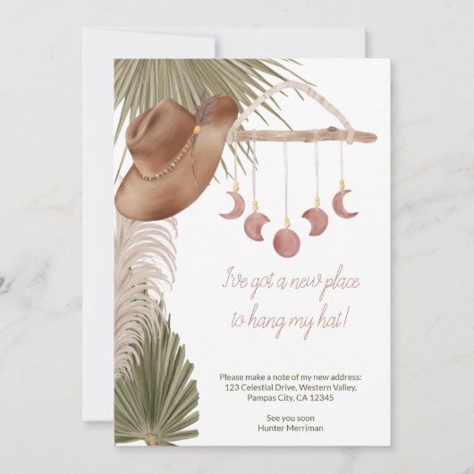 Boho Western New Place to Hang Hat Moving Ankündigung (Vorderseite)