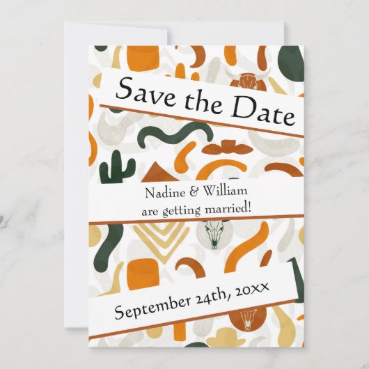 Boho Western QR Codesert Cowboy Cactus bull Save The Date (Vorderseite)
