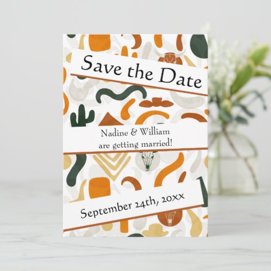 Boho Western QR Codesert Cowboy Cactus bull Save The Date (Stehend Vorderseite)