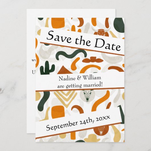 Boho Western QR Codesert Cowboy Cactus bull Save The Date (Vorne/Hinten)