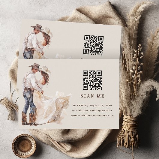 Boho Western Ranch Wedding QR Code RSVP Card