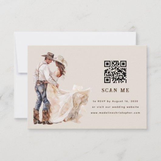 Boho Western Ranch Wedding QR Code RSVP Card Karte (Vorderseite)