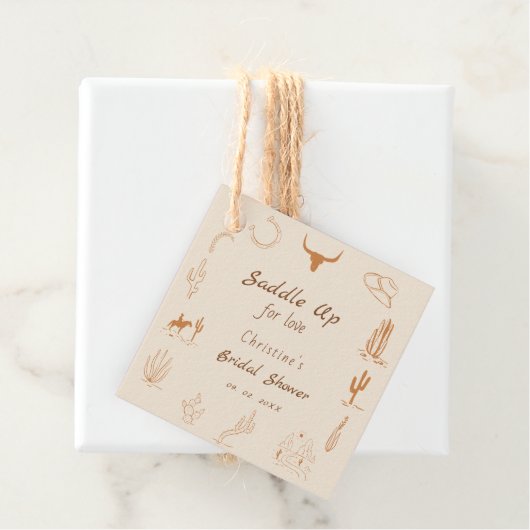 Boho Western Saddle up Cowboy Brautparty Geschenkanhänger (Beispiel)