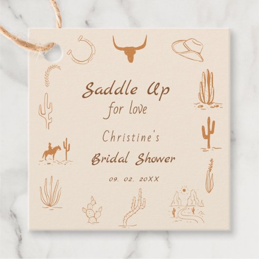 Boho Western Saddle up Cowboy Brautparty Geschenkanhänger (Vorderseite)