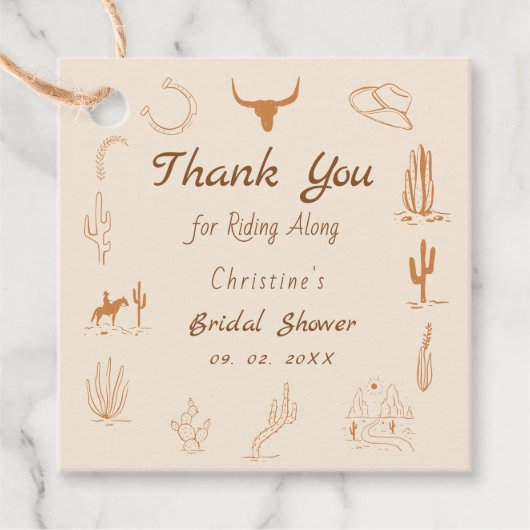 Boho Western Saddle up Cowboy Brautparty Geschenkanhänger (Vorderseite)