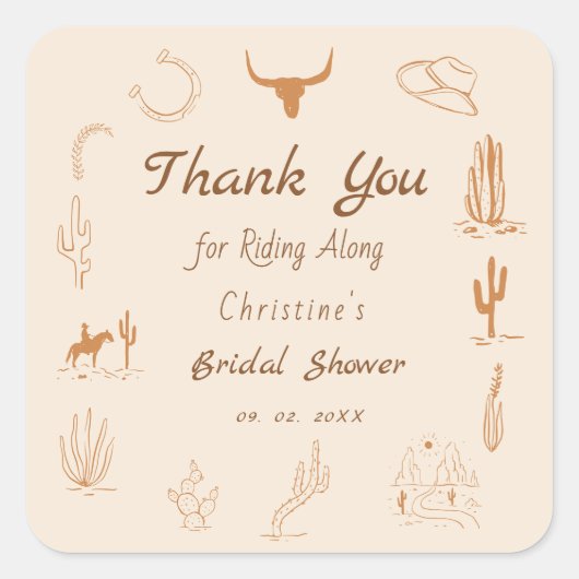 Boho Western Saddle up Cowboy Brautparty Quadratischer Aufkleber (Vorderseite)