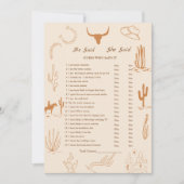 Boho Western Wer sagte, es Brautparty-Spielkarte Ankündigung