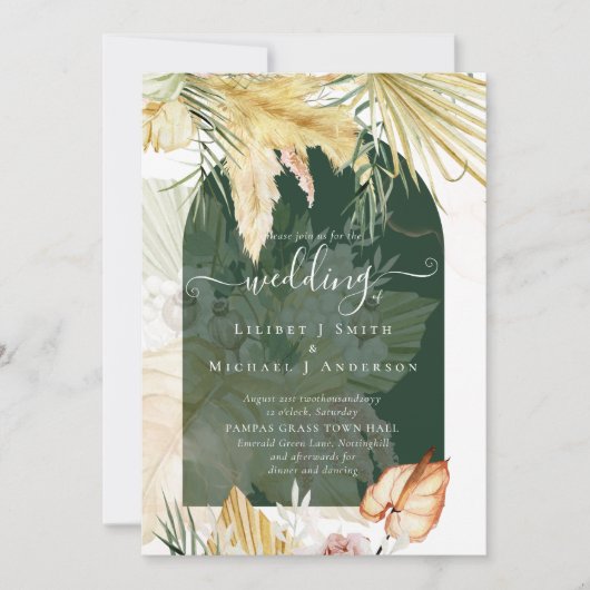 BOHO Wheat Pampas Grass Wedding Einladung (Vorderseite)