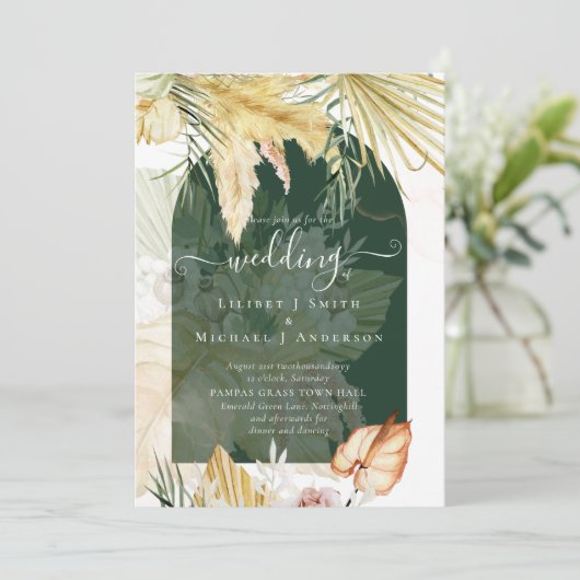 BOHO Wheat Pampas Grass Wedding Einladung (Stehend Vorderseite)