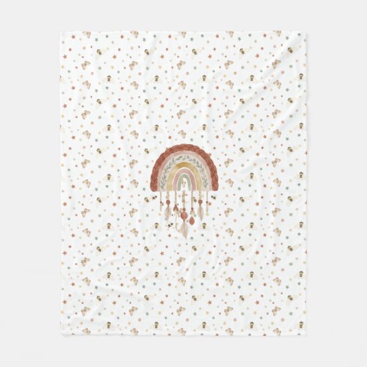 Boho Whimsical Biene & Erdiges Regenbogen Baby Fle Fleecedecke (Vorderseite)