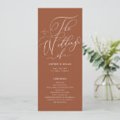 Boho Whimsical Calligraphy Terracotta Wedding Programm (Stehend Vorderseite)