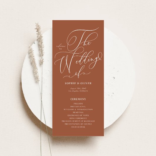 Boho Whimsical Calligraphy Terracotta Wedding Programm
