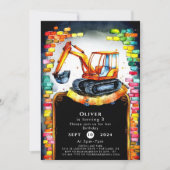 Boho Whimsical Construction Birthday Einladung (Vorderseite)