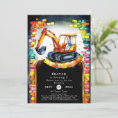 Boho Whimsical Construction Birthday Einladung (Stehend Vorderseite)