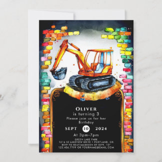 Boho Whimsical Construction Birthday Einladung