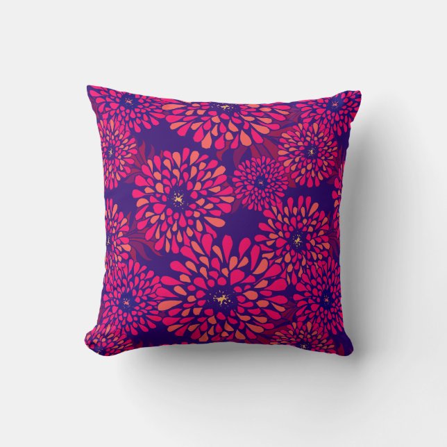 Boho Whimsical Floral Pattern Navy Fuchsia Kissen (Vorderseite)