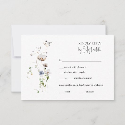 Boho Whimsical Floral RSVP Card, minimalistisch (Vorderseite)