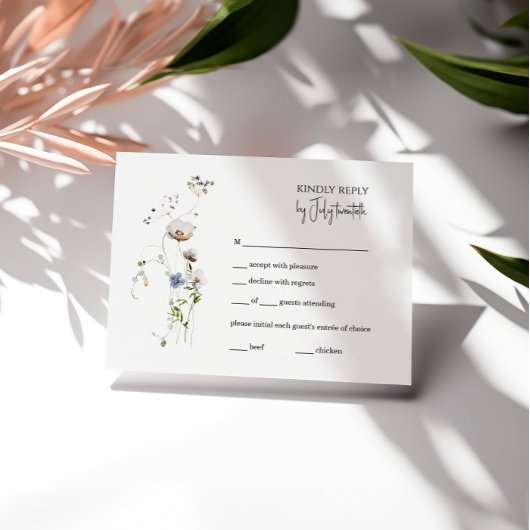 Boho Whimsical Floral RSVP Card, minimalistisch