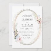 Boho Whimsical Kranz Eleganter QR-Code Hochzeit Einladung (Vorderseite)