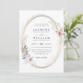 Boho Whimsical Kranz Eleganter QR-Code Hochzeit Einladung (Stehend Vorderseite)