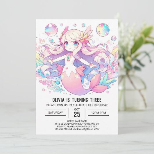 Boho Whimsical Mermaid Birthday Einladung (Stehend Vorderseite)