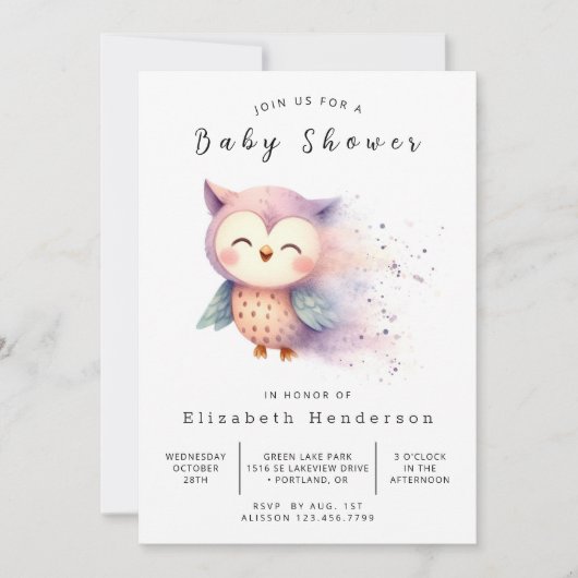 Boho Whimsical Owl Baby Dusche Einladung (Vorderseite)