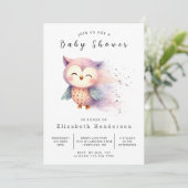 Boho Whimsical Owl Baby Dusche Einladung (Stehend Vorderseite)
