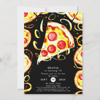 Boho Whimsical Pizza Birthday Einladung