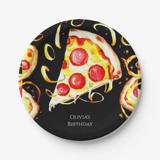 Boho Whimsical Pizza Birthday Pappteller (Vorderseite)