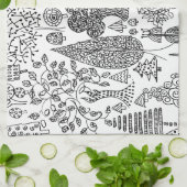 Boho Whimsical Trees Schwarz-Weiß Muster Geschirrtuch (Gefaltet)