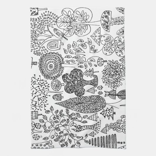 Boho Whimsical Trees Schwarz-Weiß Muster Geschirrtuch (Vertikal)