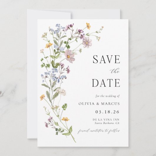 Boho Whimsical Wildblume Save the Date Einladung (Vorderseite)