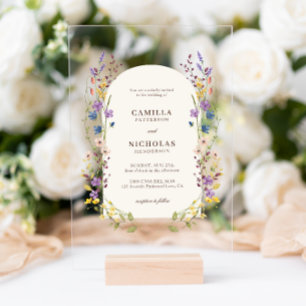 Boho Whimsical Wildflower Torbogen-Hochzeit Acryleinladungen