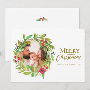Boho Whimsical Wreath Frohe Weihnachtsfamilie Foto Feiertagskarte