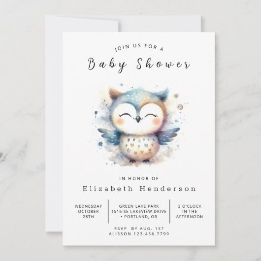 Boho Whimsy Owl Babydusche Einladung (Vorderseite)