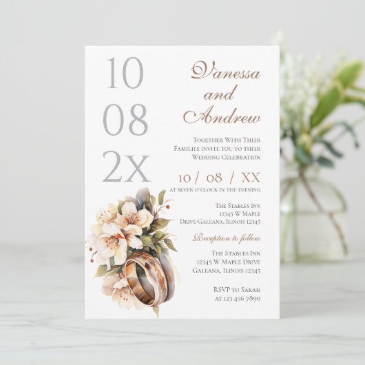 Boho Whit Ring Hochzeitseinladung Einladung (Stehend Vorderseite)