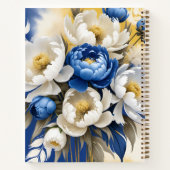 Boho White and Blue Peony Floral Spiral Notizblock (Rückseite)