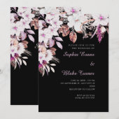 Boho White and Pink Floral Herbst Schwarze Hochzei Einladung (Vorne/Hinten)