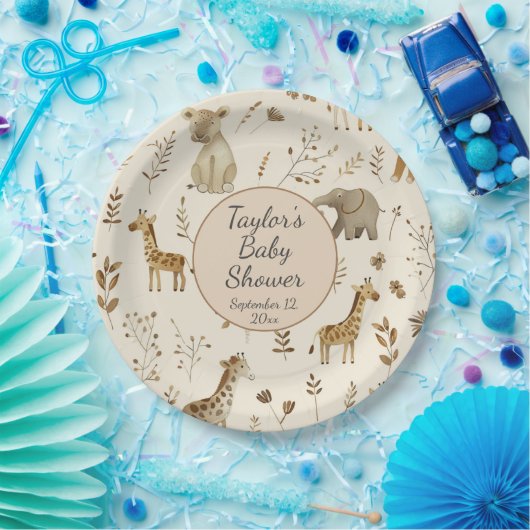 Boho White Beige Jungle Animals Baby Dusche Pappteller (Party)