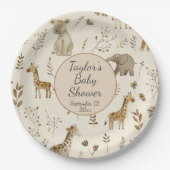 Boho White Beige Jungle Animals Baby Dusche Pappteller (Vorderseite)
