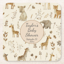 Boho White Beige Jungle Animals Baby Dusche