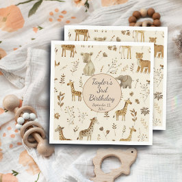 Boho White Beige Jungle Animals Geburtstag Serviette