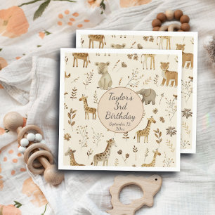 Boho White Beige Jungle Animals Geburtstag Serviette