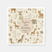 Boho White Beige Jungle Animals Geburtstag Serviette (Vorderseite)