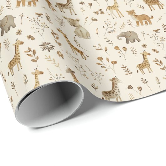 Boho White Beige Jungle Animals Geschenkpapier (Rolleneckpunkt)
