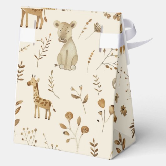 Boho White Beige Jungle Animals Geschenkschachtel (Rückseite)